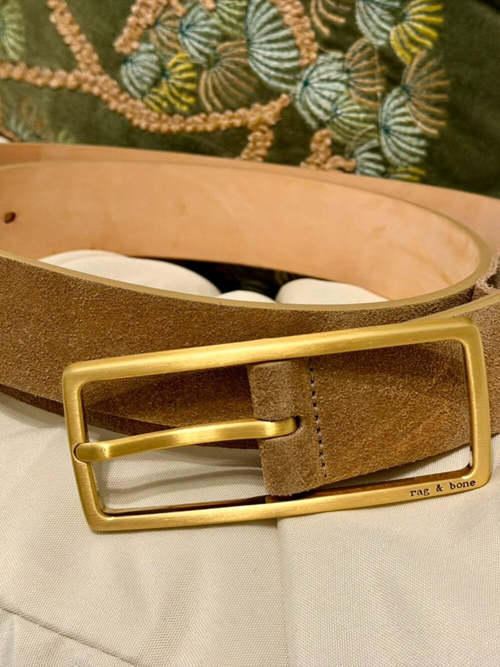 rag & bone Suede Rebound Belt Medium Brushed Gold Tone Buckle NWOT - Picture 11 of 16